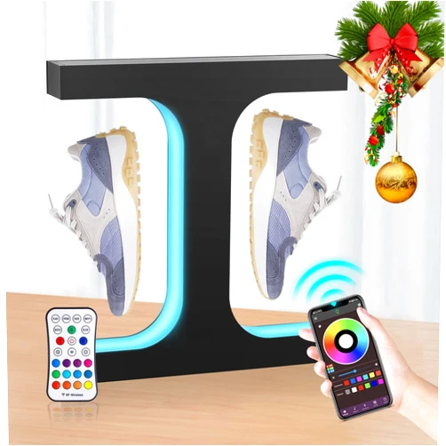 Meticuloso Levitating Shoe Display Stand, Hanging Shoe Rack LED Floating Shoe Display, for Shoe Weight <550g Magnetic Levitating Sneaker Stand for Shoes Collectors Advertising Exhibition Shoe