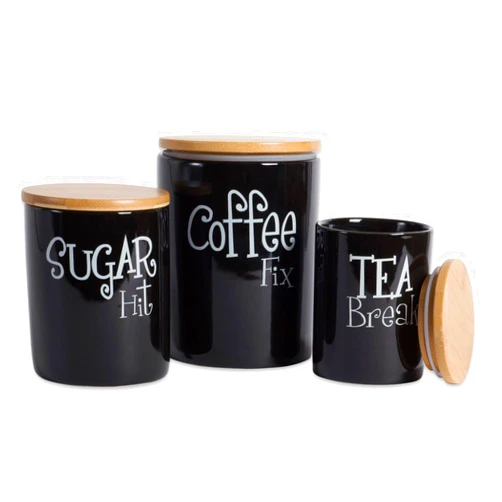DII Kitchen Accessories Retro Collection, Ceramics, Canister Set, Black, 3 Piece