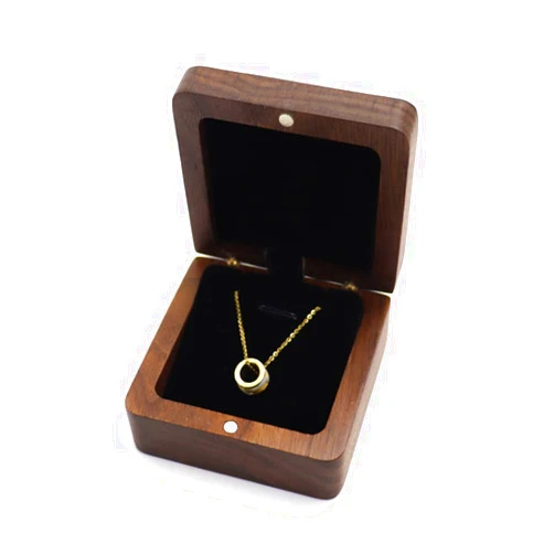 DSHOM Natural Walnut Wooden Necklace Gift Box Pendant Storage Case Jewelry Display Box for Anniversary Propose Christmas