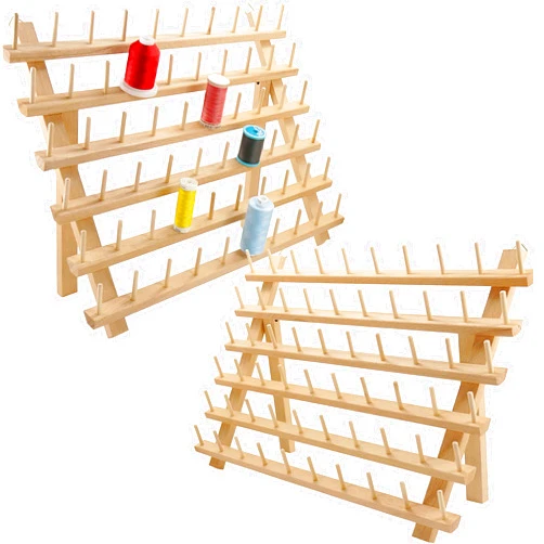 New brothread 2X60 Spools Wooden Thread Rack/Thread Holder Organizer with Hanging Hooks for Embroidery Quilting and Sewing Threads