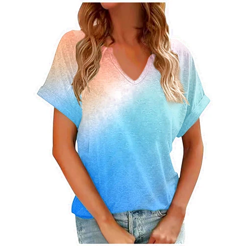 SMIDOW Women's Summer Casual Short Sleeve Loose Tops Blouse Tie Dye Gradient Printing Tees Shirt Trending T Shirts