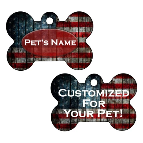 InstaPetTags Rustic American Flag Custom Double Sided Pet Id Dog Tag Personalized for Your Pet