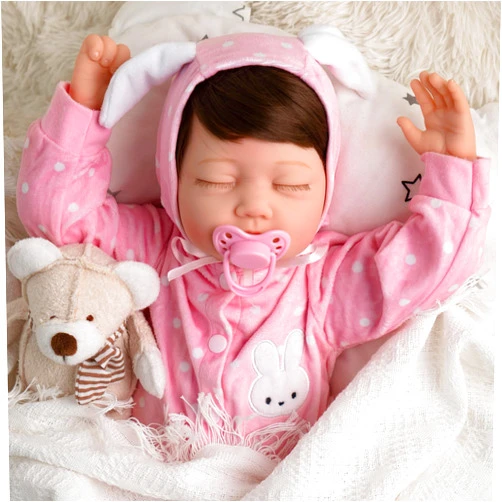 SPICIMOMO Lifelike Reborn Baby Dolls, Realistic Baby Dolls Girl 22 Inches, Real Life Baby Doll Pink Rabbit Cloth Set with Feeding Toy for Kids Age 3 +