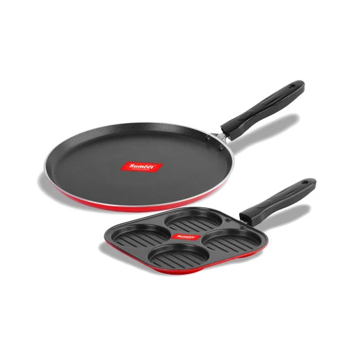 Sumeet 2.6mm Thick Non-Stick Cherry Cookware set (Dosa Tawa – 26.5cm Dia + Mini Multi Snack Maker – 19.5cm Dia)
