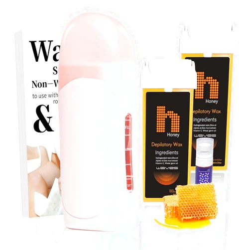 WaxPro Roll On Wax Kit, Wax Roller Kit - Waxing Kit for Women & Men with 2 Honey Wax Refills & 50 Wax Strips, Home Hair Removal for Body and Legs, Easy Painless & Smooth Cera Para Depilar (Pink)