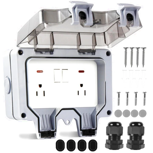 XINYIELE Outdoor Outlet Box Waterproof with On-Off Switch and Indicator Light,15A 250V Outdoor Waterproof Plug Socket,Outdoor Power Outlet Box,Waterproof Ip66 Power Outlet,NEMA 5-15 Duplex Receptacle
