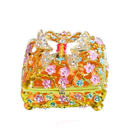 Mhomey Luxury Vintage Jewelry Box Butterfly Style Rectangle Metal Jewelry Box Hinged Trinket Box for Women Girls Gift
