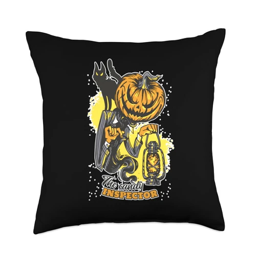 Halloween, Horror, Zombie, Kürbis, Skelett, Grusel The Candy Inspector. Throw Pillow, 18x18, Multicolor