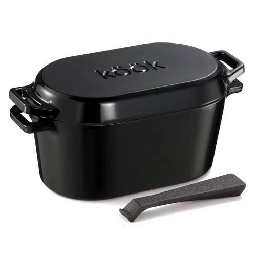 KooK Dutch Oven for Sourdough Bread Baking, by Kook, 3.4 Qt, Loaf Pan with Lid, Bread Oven, Oval Dutch Oven, Enameled Cast Iron, for Baking Sourdough, Cooking and Roasting, Dishwasher Safe, Black