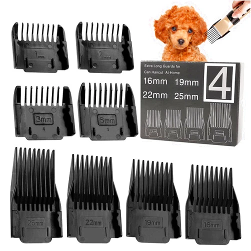 BEAUTIYAND Dog Grooming Clippers Hair Clipper Combs Guides Low Noise Professional Pet Attachments Replacement Guards Set 8 Pcs Attachment Guide Comb 1mm-25mm Cut Length
