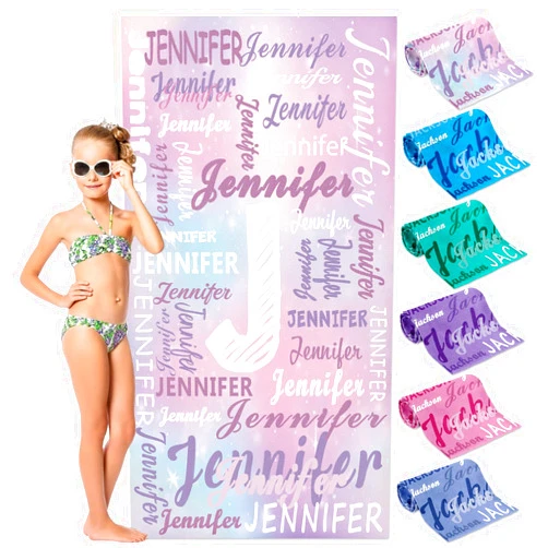 Yoltotude Personalized Kids Beach Towels Custom Sand Free Microfiber Beach Towel with Names & Monogram Customized Quick Dry Pool Towels for Girls Boys Standard Size Easter Gifts for Kids