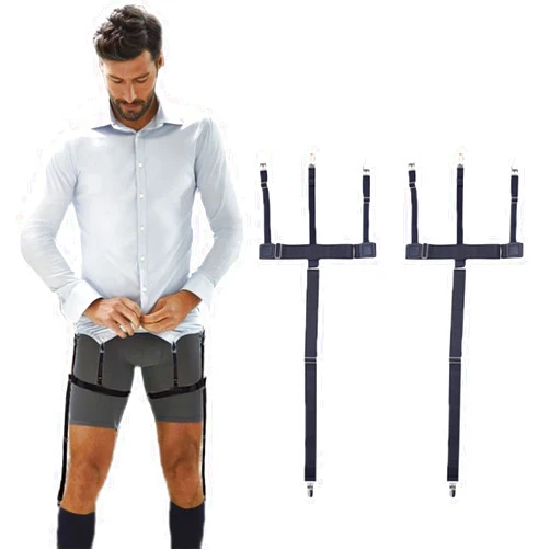 Vibebli 2 in 1 Shirt Stays for Men - Detachable Triple Grip Shirt Stays with Sock Garters Suspenders for Men, Adjustable Elastic Thigh Garter with Clips, Keep Shirt Tucked in, for Men's Dress