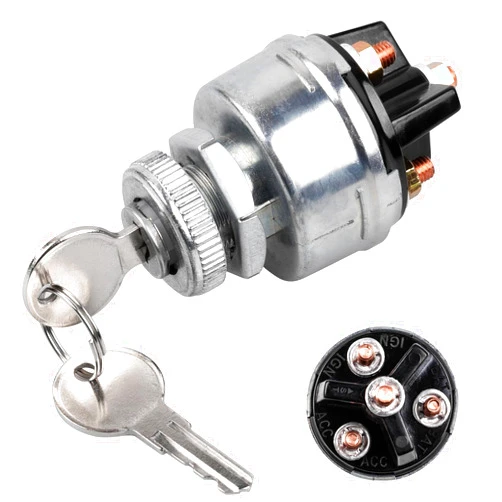 Siasky Ignition Switch with Key, Siasky 4 Position Universal Key Switch, Starter Switch 12V Fit Forklift, Car, Trailer, Tractor, Truck, Acc/Off/IGN/Start