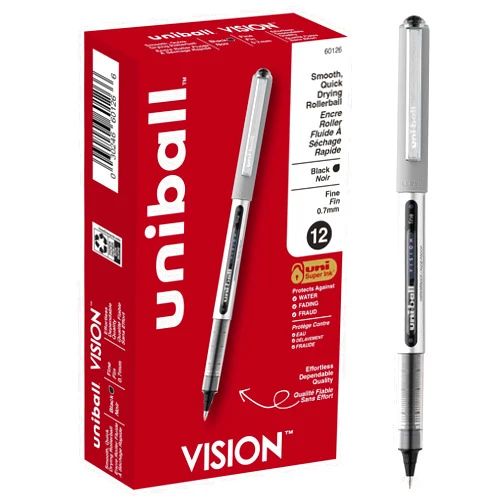 Uni-Ball Vision Rollerball Pens, Black Pens Pack of 12 - 0.7mm Fine Point Medium Black Ink - Teacher Pen, Japanese Pens, Smooth Writing Pens, Journaling Pens, School & Office Supplies