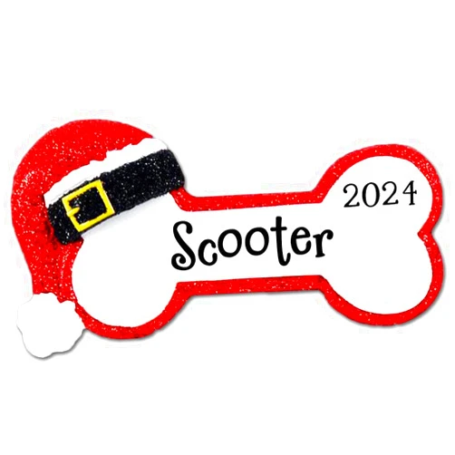 PolarX Dog Bone Christmas Ornament, Dog Treat with Santa Hat, Christmas Tree Decoration with Custom Name