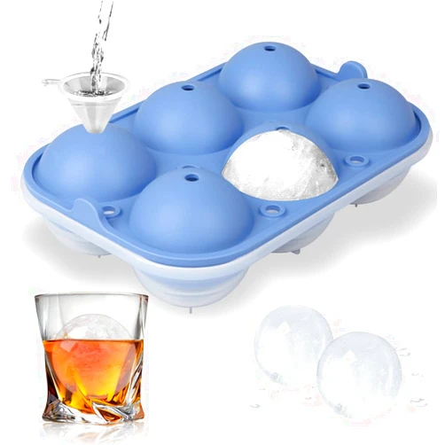 TINANA Ice Ball Maker, TINANA Reusable 2.5 Inch Ice Cube Trays, Easy Release Silicone Round Ice Sphere Tray with Lids & Funnel for Whiskey, Cocktails & Bourbon