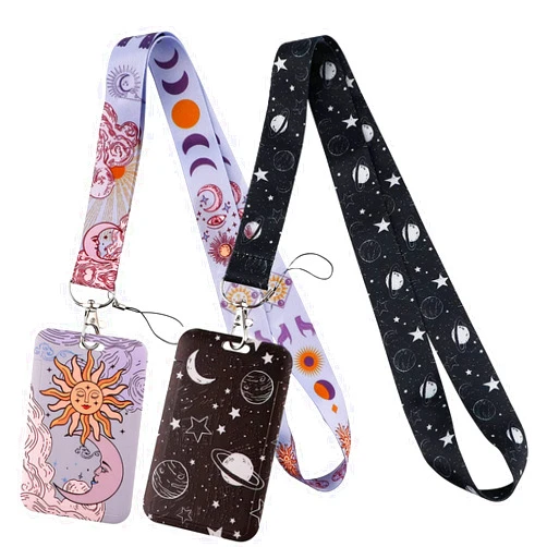 Juanooo 2pcs Black and Purple moon Lanyard with Badge Holder for Keys & ID Badge for Women Girls Students