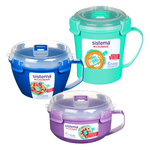 Sistema Microwave Containers | Microwave Soup Mug, Porridge Bowl & Noodle Bowl | Microwave Food Containers with Steam Release Vents | BPA-Free | Red | 3 Count
