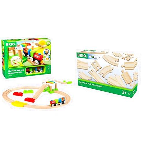 Brio My First Railway – 33727 Beginner Pack | Wooden Toy Train Set for Kids Age 18 Months and Up & World 33402 Expansion Pack Intermediate | Wooden Train Tracks for Kids Age 3 and Up