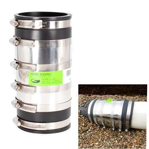 Fernco 3-inch XL Flexible Pipe Coupling Connector Fitting with Stainless Shield, Below Ground Plastic, Cast Iron, Steel
