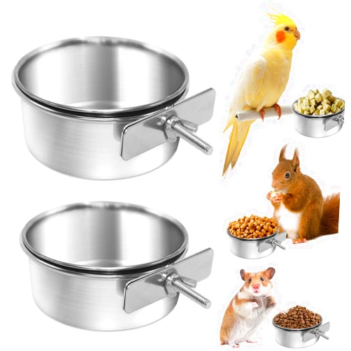 Abarackie Bird Feeding Dish Cups, Bird Feeder for Cage, Parrot Food Bowl Cage with Clamp Holder, Rabbit Water Bowl, Birdcage Coop Water Feeder for Cockatiel Parakeet Macaw Finches Lovebirds, 2 Pcs
