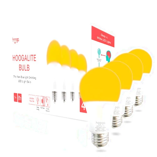 hooga Sleep Light Bulb, Blue Light Blocking Amber Night Light. 1600K Sleep Aid Emits Only 0.06% Blue Light for Healthy Sleep. Baby Nursery Light. 7W LED, 45W Replacement 4-Pack