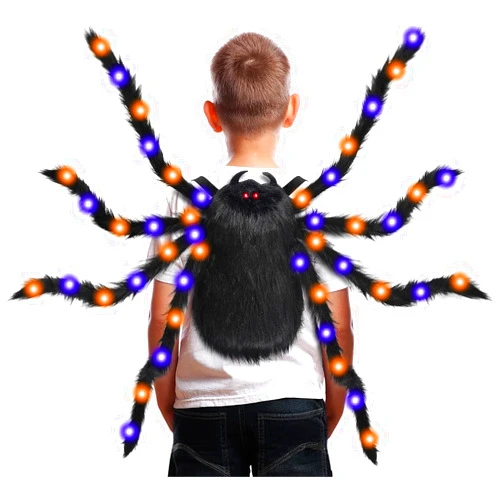 SnoreCat Halloween Spider Costume for Kids, Spider Backpack with LED Lights, Plush Spider Halloween Accessories Decor
