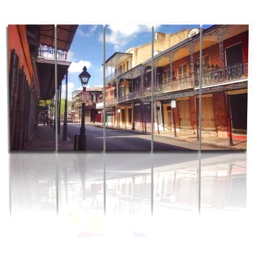 PLWDFPSEJGSLR 5 Panels Art Wall Decor Scene from French Quarter New Orleans Artwork Modern Canvas Prints Office Bedroom Home Decor Framed Painting Ready to Hang (60 inches Wx32 inches H), 32x60 Inch