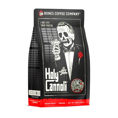 Bones Coffee Company Holy Cannoli Flavored Coffee, Medium Roast Low Acid, 12 Oz Ground