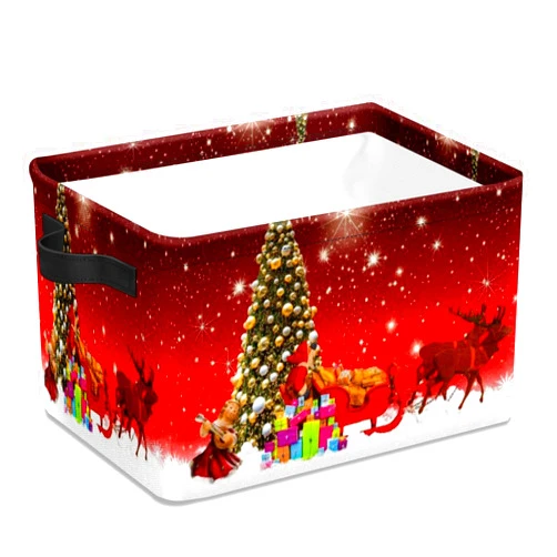 Mchuang Christmas Holidays Deer Storage Basket Large Foldable Storage Bin Cube Collapsible Organizer for Pantry Bedroom Decor