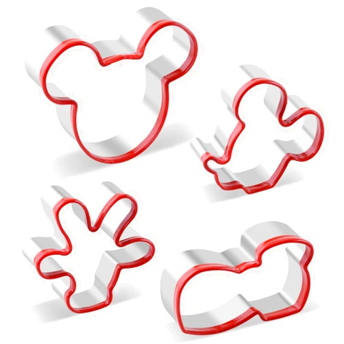 Apokney Mickey Mouse Cookie Cutter Set for Kids- 4pcs Mouse Shape Biscuit Cutter for Making Breadfast Sandwich and Decorating the Cake in Party