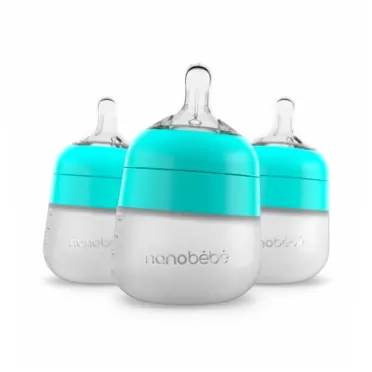 NANOBB Nanobébé Flexy Silicone Baby Bottle, Anti-Colic, Natural Feel, Non-Collapsing Nipple, Non-Tip Stable Base, Easy to Clean 3-Pack, Teal, 5 oz 5 Ounce 3-Pack Teal