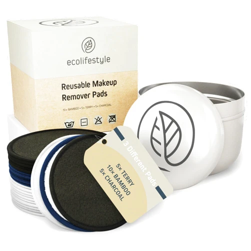 ECOLIFESTYLE Reusable Makeup Remover Pads (20 Pack) - Reusable Cotton Rounds | Washable Eco-Friendly Pads for All Skin Types | Eco Friendly Products - Zero Waste Sustainable Gifts