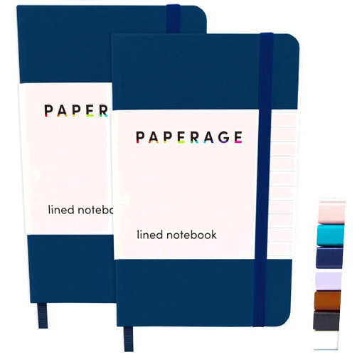 PAPERAGE Lined Pocket Journal Notebook, 2 Pack, (Navy), 160 Pages, Small Notebook, 3.7 inches x 5.6 inches - 100 gsm Thick Paper, Hardcover