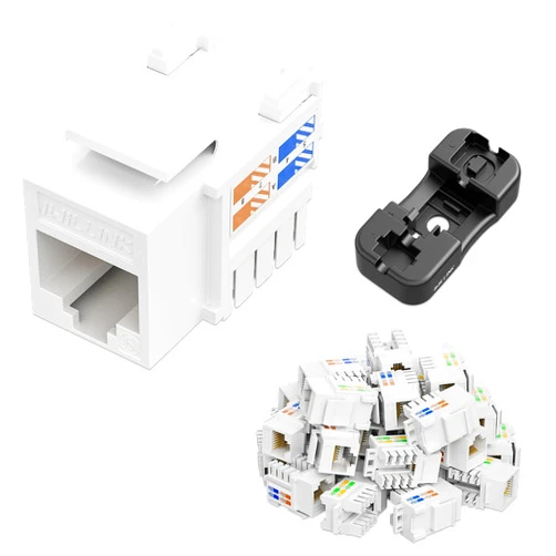 iwillink Cat6 Keystone Jack RJ45 Keystone Jack 25-Pack and Keystone Punch-Down Stand, UTP Modular Ethernet Jack Insert 90-Degree, Punch Down Keystone Jack Adapter, White