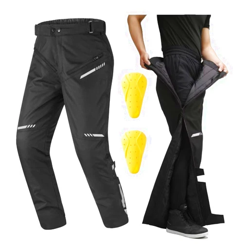 Auboa Winter Detachable Motorcycle Riding Pants for Men CE 2 Armored Powersports Overpants with Full Leg Zip Model PF2 (2XL, 32L) Black
