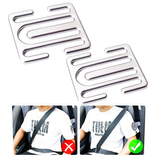 Aneilo Seat Belt Clips, Seatbelt Adjuster 2 PCS Universal All Auto Models, Metal Seat Belt Clip, Improve Driving Comfort, Suitable for Adults, Kids, Fat Man, 3 Years Free Replacement