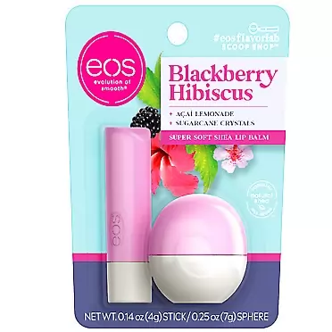 eos FlavorLab Lip Balm- Blackberry Hibiscus, Long-Lasting Hydration, Shea Lip Care Products, 0.39 oz, 2-Pack