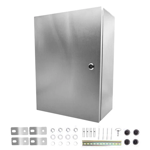 Aonlbra 304 Stainless Steel Electrical Enclosure Box20 x 16 x 8'', NEMA4X IP66 Outdoor Electrical Box Stainless Steel Junction Box, General Electric Project Box with Lock and Mounting Plate（New)