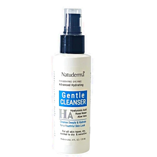 NATUDERMA Face Wash Hydrating Facial Cleanser with Hyaluronic Acid and Rose Water - Gentle Face Cleanser - Anti Aging Natural Moisturizing Face Wash 4oz