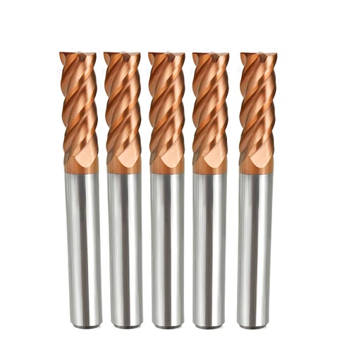 SKWOTZKOFF 1/4 Inch Head and Shank, 4 Flute TiAlN Coated CNC Carbide Square End Mill for Aluminum Alloys，Alloy Steel, Stainless Steel 5PCS