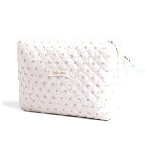 Dalulu Cute Makeup Bag Large Cosmetic Bag Aesthetic Floral Makeup Pouch Travel Toiletry Bags Make up Case Organizer for Women Girls Kawaii Stuff (Beige - Flowers)