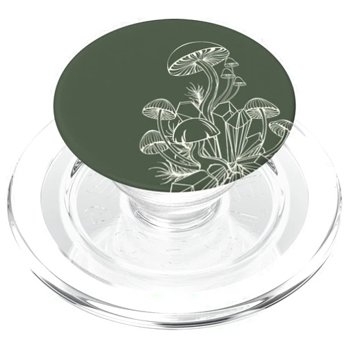 LOU Mushroom Art Co. Minimalist Line Art Aesthetic Magic Mushroom in Dark Green PopSockets PopGrip for MagSafe