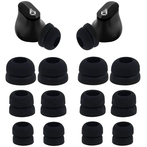 JNSA Ear Tips Compatible with Beats Studio Buds, 6 Pairs Double Flange Silicone Eartips Earbuds Earplug Ear Cap Replacement for Beats Studio Buds, S/M/L Size (Black) DF6PB