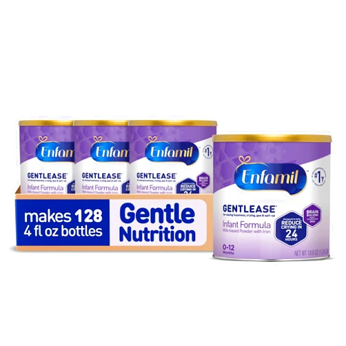 Enfamil Gentlease Baby Formula, Clinically Proven to Reduce Fussiness, Crying, Gas & Spit-up in 24 hours, Brain-Building Omega-3 DHA & Choline, Infant Formula Powder, Baby Milk, 19.9 Oz Can, 4 Count