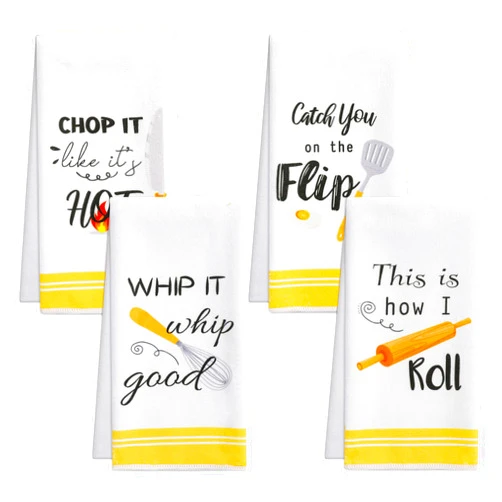 DDOFAH Funny Kitchen Towels and Dishcloths Sets of 4 Kitchen Towels with Sayings Tea Dish Towel for Cooking Baking New Home Gifts,Housewarming Gift Home Decorations