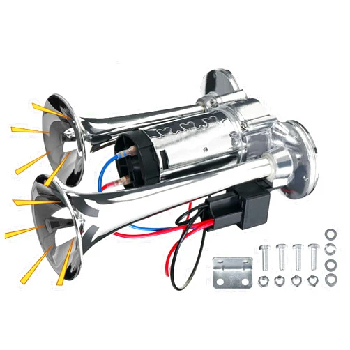 PseZad 12V Truck Train Air Horn Kit 600DB Dual Trumpets Super Loud Electric Car Air Horn Kit with Compressor Applicable for Vehicle Car SUV Trucks Pickup Trains Lorrys Cars Boats Ship