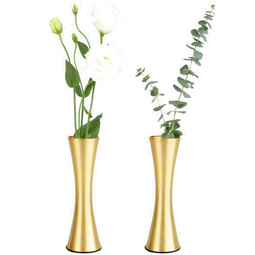 Vixdonos 6.7 inch Brass-Toned Metal Vase Small Flower Vase Set of 2 Modern Decorative Vase for Home Decor, Wedding or Gift(Gold)