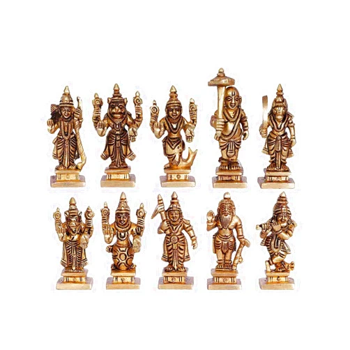 ARTVARKO Brass Dashavatara Dasavatharam of Lord Vishnu Statues Ten Incarnations Avatars Idol Murti for Mandir Puja Temple Height 2.5 Inch