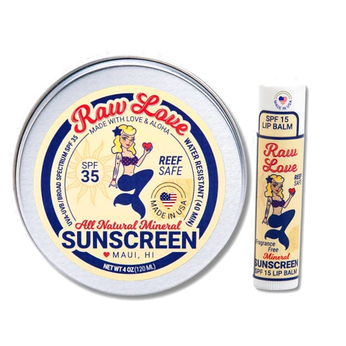 Raw Love Sunscreen Bundle | Reef Safe SPF 35+ Sunscreen & SPF 15 Lip Balm | Mineral Sunscreen with Non-Nano Zinc Oxide | Water Resistant, Baby Safe, Plastic Free | Made in USA